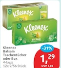 Balsam Taschentücher oder Box von Kleenex für 1,29 € bei budni im Angebot Balsam Taschentücher oder Box von Kleenex im aktuellen budni Prospekt