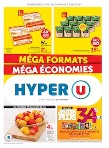 Catalogue Hyper U, 27/05/2026 - 07/06/2026, MÉGA FORMATS MÉGA ÉCONOMIES, 16 pages Prospectus Hyper U en cours, "MÉGA FORMATS MÉGA ÉCONOMIES", 16 pages