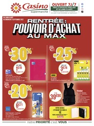 Catalogue Casino Supermarchés à Épinal, avec 24 pages Prospectus Casino Supermarchés à Épinal, "Rentrée : pouvoir d'achat au max", 24 pages, 08/08/2022 - 04/09/2022