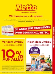 Netto Marken-Discount Prospekt für Wuppertal: "Wir bauen um - du sparst.", 2 Seiten, 22.07.2024 - 23.07.2024