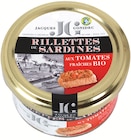 Rillettes sardines tomate - 90 g - JACQUES GONIDEC - NaturéO à Créteil Rillettes sardines tomate - 90 g - JACQUES GONIDEC en promo chez NaturéO Créteil à 2,99 €