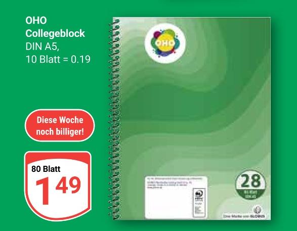Collegeblock Angebote von OHO bei GLOBUS Gera für 1,49 €
