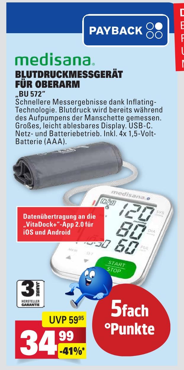 Blutdruckmessgerät für Oberarm BU 572 im Angebot bei Marktkauf in Heilbronn Blutdruckmessgerät für Oberarm BU 572 Angebote von Medisana bei Marktkauf Heilbronn für 34,99 €