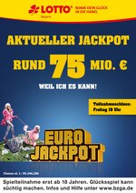 LOTTO Bayern Prospekt für Gräfelfing mit 2 Seiten LOTTO Bayern Prospekt für Gräfelfing: "Aktueller Jackpot rund 75 Mio. €", 2 Seiten, 06.08.2020 - 07.08.2020