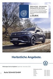 Volkswagen Prospekt für Salach mit 1 Seite Volkswagen Prospekt für Salach: "Herbstliche Angebote.", 1 Seite, 01.09.2025 - 30.11.2025