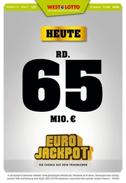 Kaufhaus Prospekt von Westlotto Erkelenz Westlotto Prospekt: "Diesen Freitag rd. 65 Mio. €", 3 Seiten, 31.05.2023 - 02.06.2023