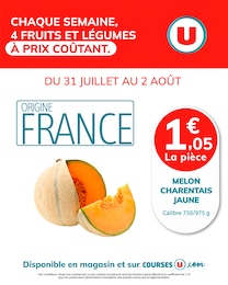 Prospectus Super U à Riez, "CHAQUE SEMAINE, 4 FRUITS ET LÉGUMES À PRIX COÛTANT", 1 page, 31/07/2025 - 02/08/2025
