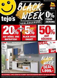 Möbel & Einrichtung Prospekt von tejo's SB Lagerkauf in Quedlinburg Aktueller tejo's SB Lagerkauf Möbel & Einrichtung Prospekt für Quedlinburg: BLACK WEEK - Verlängerung mit 12} Seiten, 27.11.2023 - 02.12.2023