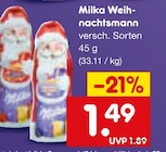 Weihnachtsmann im Angebot bei Netto Marken-Discount in Ismaning Weihnachtsmann Angebote von Milka bei Netto Marken-Discount Ismaning für 1,49 €