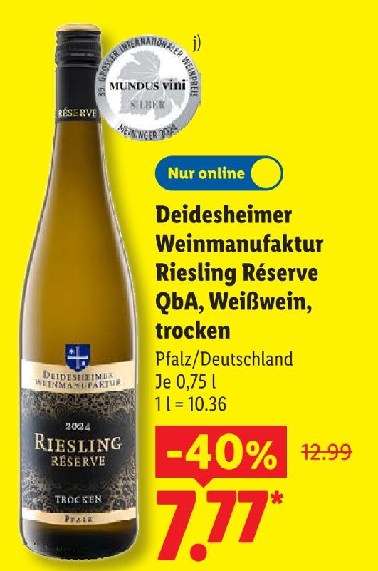 Riesling Réserve QbA, Weißwein, trocken