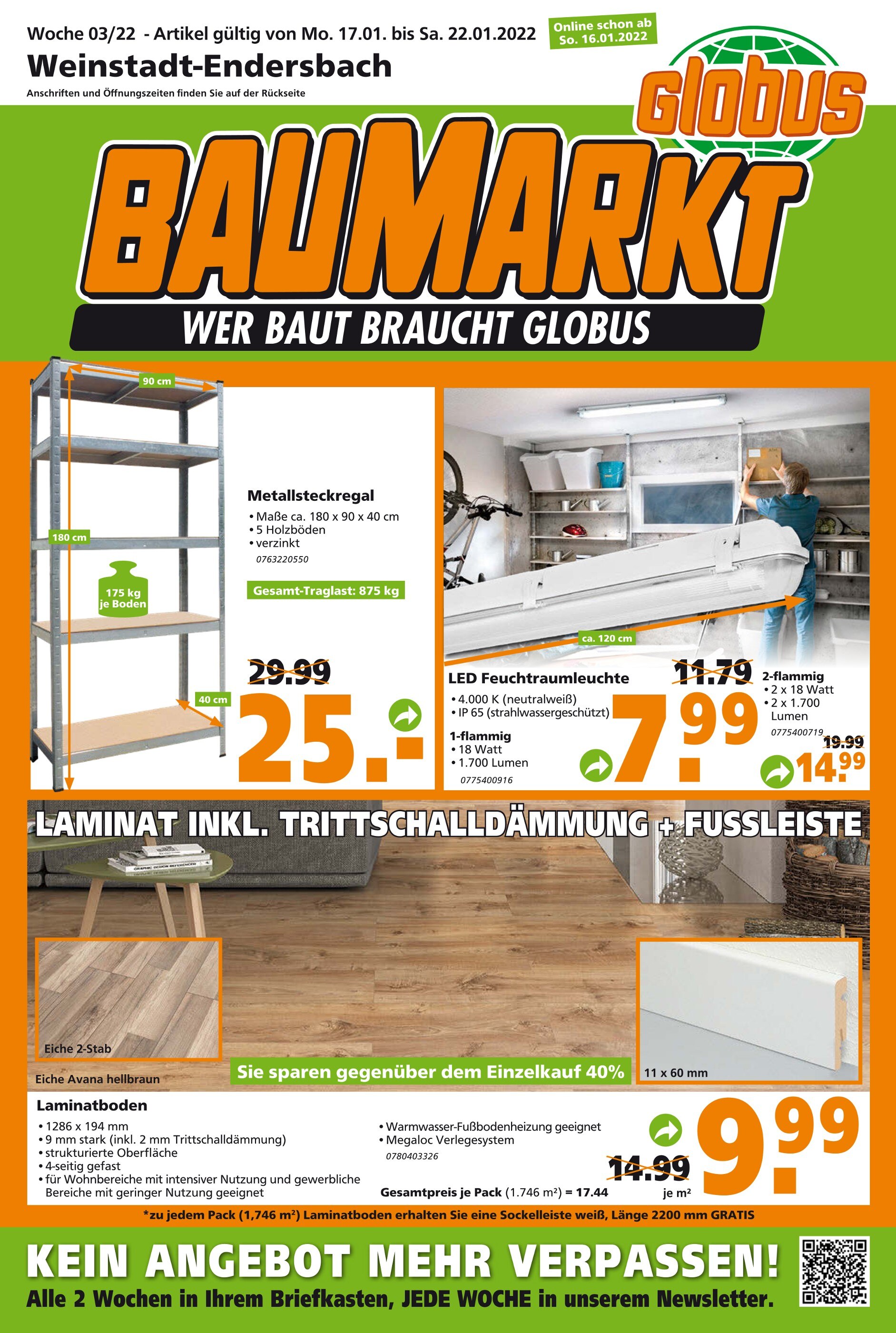 Globus-Baumarkt Prospekt für Weinstadt mit 13 Seiten Globus-Baumarkt Prospekt für Weinstadt: "WER BAUT BRAUCHT GLOBUS", 13 Seiten, 16.01.2022 - 22.01.2022