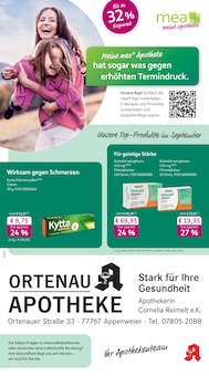 Aktueller mea - meine apotheke Prospekt (Appenweier, 4 Seiten zum blättern mea - meine apotheke Prospekt Unsere September-Angebote mit 4 Seiten