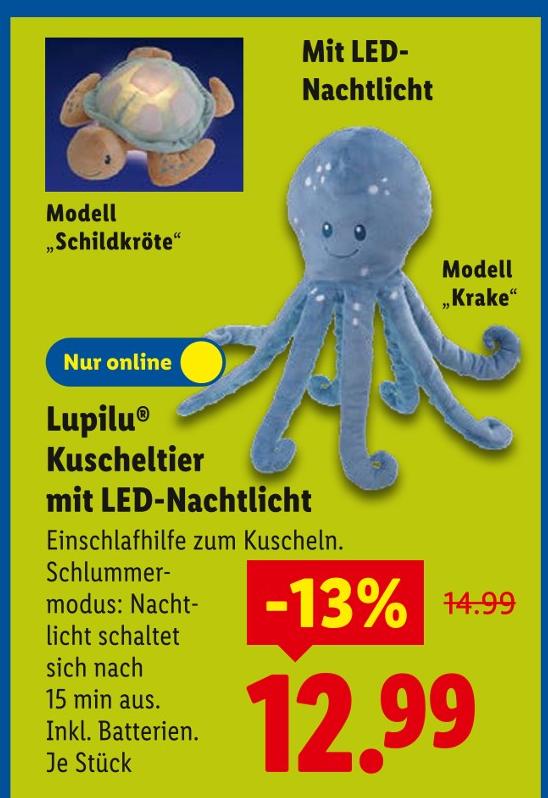 Kuscheltier mit LED-Nachtlicht Modell 'Schildkröte'