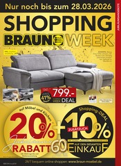 Aktueller BRAUN Möbel-Center Möbel & Einrichtung Prospekt in Hayingen und Umgebung, "BRAUN SHOPPING WEEK" mit 32 Seiten, 21.03.2026 - 28.03.2026