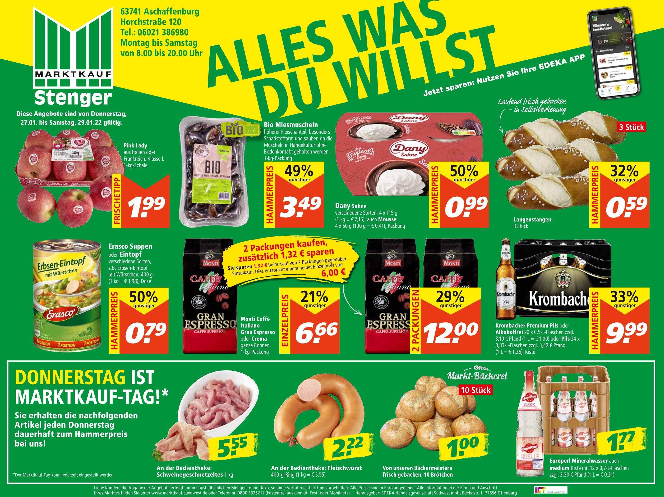 Marktkauf Prospekt für Flörsbachtal mit 1 Seite Marktkauf Prospekt für Flörsbachtal: "Top Angebote", 1 Seite, 27.01.2022 - 29.01.2022