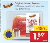 Original Jamón Serrano im Angebot bei Netto Marken-Discount in Friedrichshafen Original Jamón Serrano Angebote von Cuarenta bei Netto Marken-Discount Friedrichshafen für 1,59 €