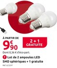Mr. Bricolage Ajaccio - Promo Lot de 2 ampoules LED SMD sphériques + 1 gratuite Promo Lot de 2 ampoules LED SMD sphériques + 1 gratuite à 9,90 € dans le catalogue Mr. Bricolage à Ajaccio