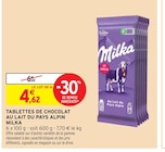 Tablettes de chocolat au lait du pays alpin - Milka en promo chez Intermarché Vitrolles à 4,62 €