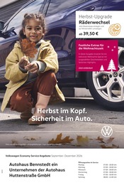 Volkswagen Werkstatt & Auto Prospekt der aktuellen Woche mit 1 Seite, gültig von 01.09.2026 bis 31.12.2026, in Teutschenthal und Umgebung Aktueller Volkswagen Werkstatt & Auto Prospekt in Teutschenthal und Umgebung, "Herbst im Kopf. Sicherheit im Auto." mit 1 Seite, 01.09.2026 - 31.12.2026