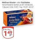 Kräuter- oder Früchtetee im Angebot bei GLOBUS in Wolfenbüttel Kräuter- oder Früchtetee Angebote von Meßmer bei GLOBUS Wolfenbüttel für 1,49 €