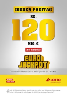 Aktueller Lotto Baden-Württemberg Prospekt "Diesen Freitag rund 120 MIO €" Seite 1 von 1 Seite für Tholey