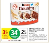 Barre chocolatée Country céréales chocolat - Kinder - Intermarché à Avignon Barre chocolatée Country céréales chocolat - Kinder en promo chez Intermarché Avignon à 2,01 €