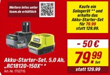 Akku-Starter-Set „RC18120-150X“ 5,0 Ah im Angebot bei toom Baumarkt in Wermelskirchen Akku-Starter-Set „RC18120-150X“ 5,0 Ah Angebote von RYOBI bei toom Baumarkt Wermelskirchen für 79,99 €
