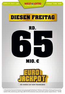 Westlotto Prospekt Düsseldorf "Diesen Freitag rd. 65 Mio. €" mit 3 Seiten