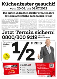 Möbel & Einrichtung Prospekt von XXXLutz Möbelhäuser XXXLutz Möbelhäuser Prospekt: Küchentester gesucht!, 2 Seiten, 20.06.2022 - 03.07.2022