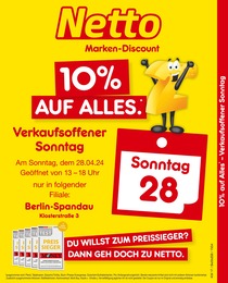 Netto Marken-Discount Prospekt für Berlin: "10% auf alles", 2 Seiten, 28.04.2024 - 28.04.2024