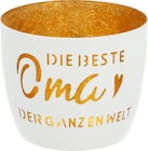 Metallkerzenhalter mit Spruchausstanzung "Oma", weiß-gold bei dm-drogerie markt im Fredersdorf-Vogelsdorf Prospekt für 4,25 €