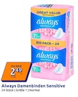 Damenbinden Sensitive von Always für 2,49 € bei Action im Angebot Damenbinden Sensitive von Always im aktuellen Action Prospekt