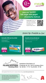 mea - meine apotheke Apotheken Prospekt der aktuellen Woche mit 4 Seiten, gültig von 01.06.2026 bis 30.06.2026, in Homberg und Umgebung Aktueller mea - meine apotheke Apotheken Prospekt in Homberg und Umgebung, "Unsere Juni-Angebote" mit 4 Seiten, 01.06.2026 - 30.06.2026