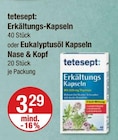 Erkältungs-Kapseln oder Eukalyptusöl Kapseln Nase & Kopf von tetesept im aktuellen V-Markt Prospekt für 3,29 €