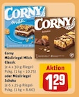 Müsliriegel Milch Classic oder Müsliriegel Schoko Angebote von Corny bei REWE Gießen für 1,29 €