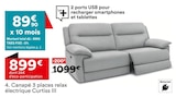 Canapé 3 places relax électrique Curtiss III en promo chez But Vitry-sur-Seine à 899,00 €