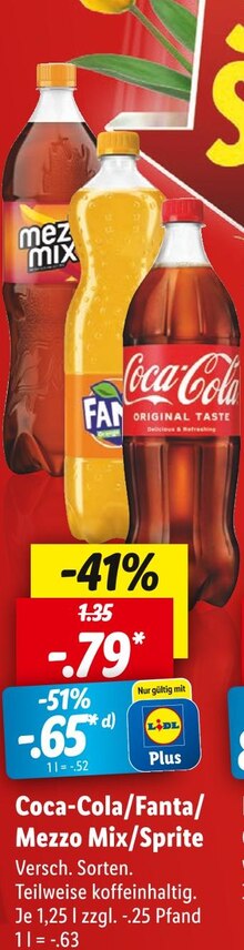 Fanta von Coca-Cola/Fanta/ Mezzo Mix/Sprite im aktuellen Lidl Prospekt für €0.79