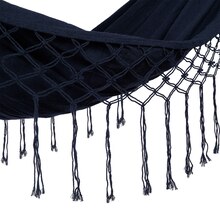 Nature & Découvertes Illzach - HAMAC SIMPLE FRANGES BLEU MARINE Promo HAMAC SIMPLE FRANGES BLEU MARINE dans le catalogue Nature & Découvertes "Balcons et jardins en fête !" à Illzach