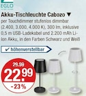 Akku-Tischleuchte Cabozo von EGLO für 22,99 € bei V-Markt im Angebot Akku-Tischleuchte Cabozo von EGLO im aktuellen V-Markt Prospekt