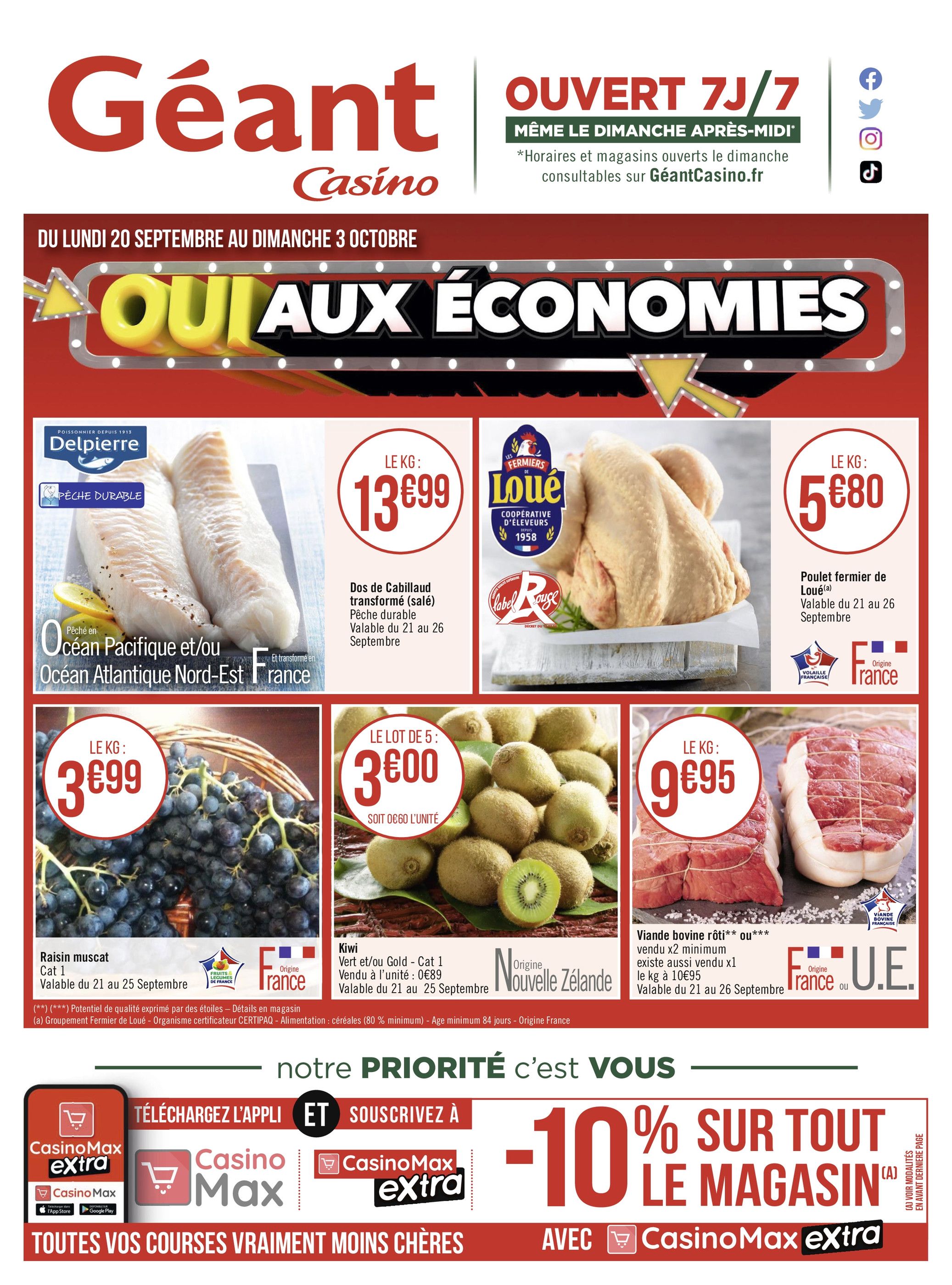 Catalogue Géant Casino à Longjumeau, avec 38 pages Prospectus Géant Casino à Longjumeau, "Oui aux économies", 38 pages, 20/09/2021 - 03/10/2021