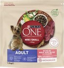 Croquettes pour chien mini adulte riche en bœuf avec du riz - PURINA ONE en promo chez Géant Casino Niort à 3,95 €