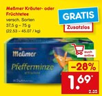 Kräuter- oder Früchtetee im Angebot bei Netto Marken-Discount in Kaufbeuren Kräuter- oder Früchtetee Angebote von Meßmer bei Netto Marken-Discount Kaufbeuren für 1,69 €