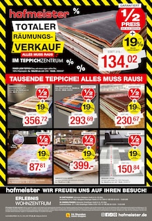 Teppichboden im aktuellen hofmeister Prospekt (Heilbronn) Teppichboden im hofmeister Prospekt "TOTALER RÄUMUNGSVERKAUF" mit 2 Seiten (Heilbronn)