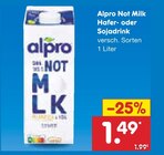 Not Milk Hafer- oder Sojadrink von alpro für 1,49 € bei Netto Marken-Discount im Angebot Not Milk Hafer- oder Sojadrink von alpro im aktuellen Netto Marken-Discount Prospekt