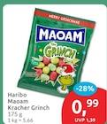 Maoam Kracher Grinch von Haribo für 0,99 € bei budni im Angebot Maoam Kracher Grinch von Haribo im aktuellen budni Prospekt