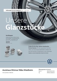 Volkswagen Prospekt für Waldheim, Sachs mit 1 Seite Volkswagen Prospekt für Waldheim, Sachs: Unsere Glanzstücke, 1 Seite, 01.03.2022 - 31.05.2022