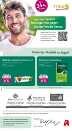 mea - meine apotheke Apotheken Prospekt der aktuellen Woche mit 4 Seiten, gültig von 01.08.2026 bis 31.08.2026, in Wallerstein und Umgebung Aktueller mea - meine apotheke Apotheken Prospekt in Wallerstein und Umgebung, "Unsere August-Angebote" mit 4 Seiten, 01.08.2026 - 31.08.2026