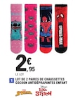 Lot de 2 paires de chaussettes cocoon antidérapantes enfant - Marvel Spider-Man, Disney Lilo & Stitch en promo chez E.Leclerc Saint-Nazaire à 2,95 €