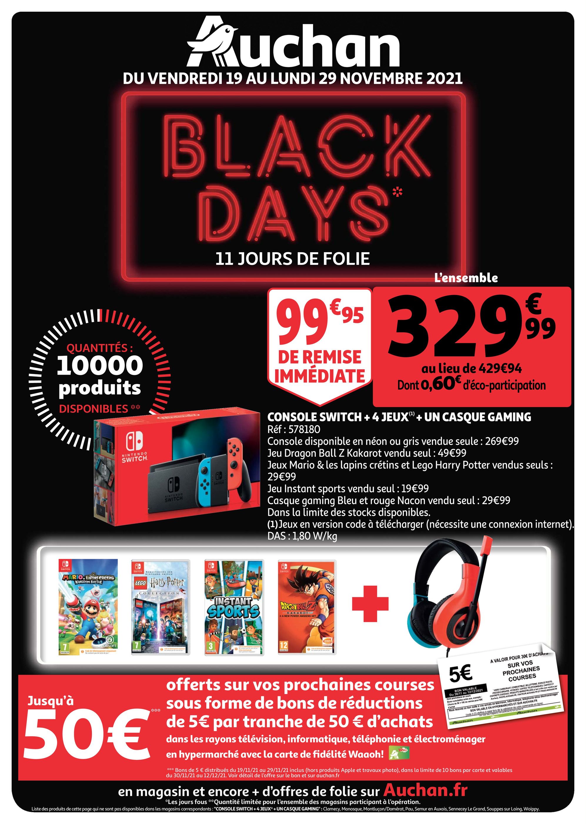 Catalogue Auchan à Piscop, avec 24 pages Prospectus Auchan à Piscop, "Black Days", 24 pages, 19/11/2021 - 29/11/2021