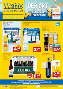 Mineralwasser im Netto Marken-Discount Prospekt "DER ORT, AN DEM DU IMMER AUSGEZEICHNETE PREISE FINDEST." mit 2 Seiten (Dortmund)